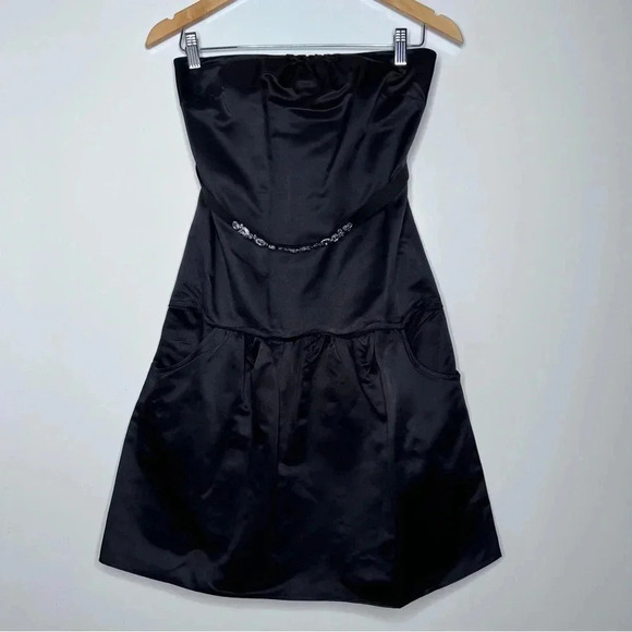 Vera Wang Black Silk Strapless Pocket Dress with Rhinestone Belt Size 4 - Picture 1 of 14